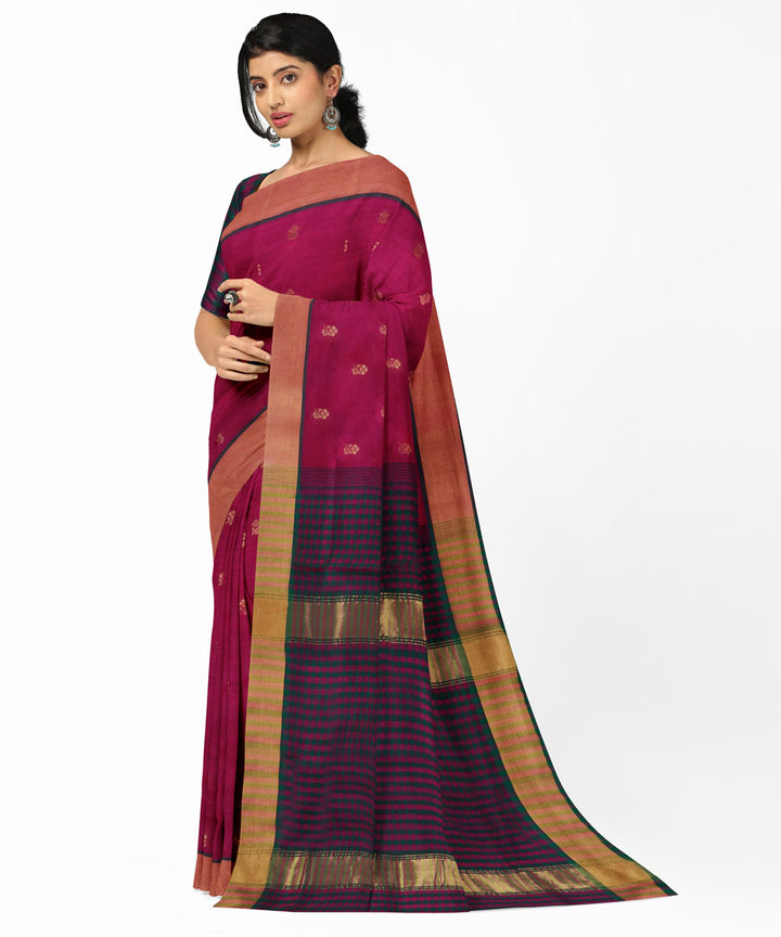 Maroon brown cotton silk handwoven venkatagiri saree