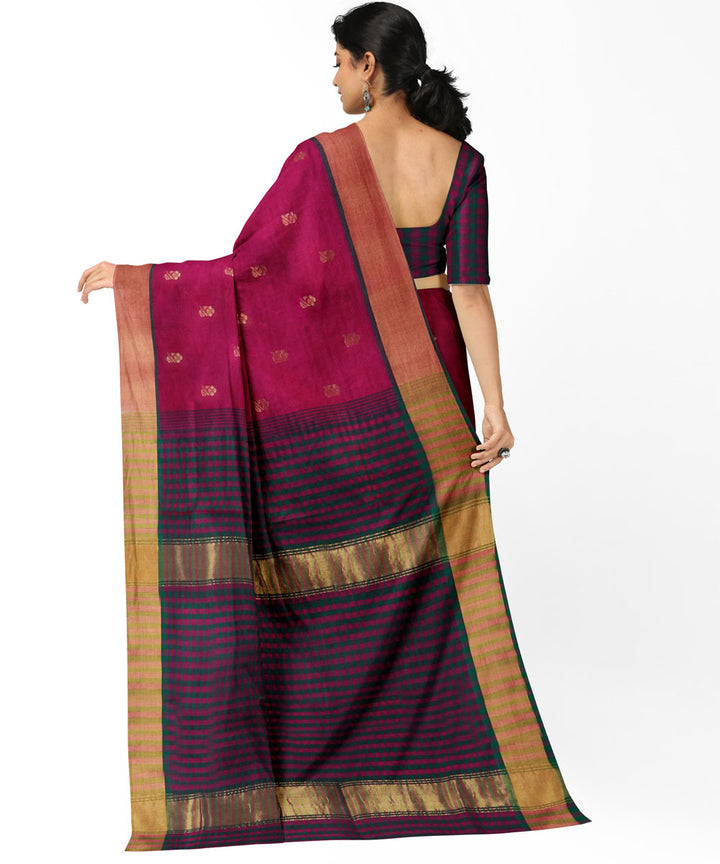 Maroon brown cotton silk handwoven venkatagiri saree