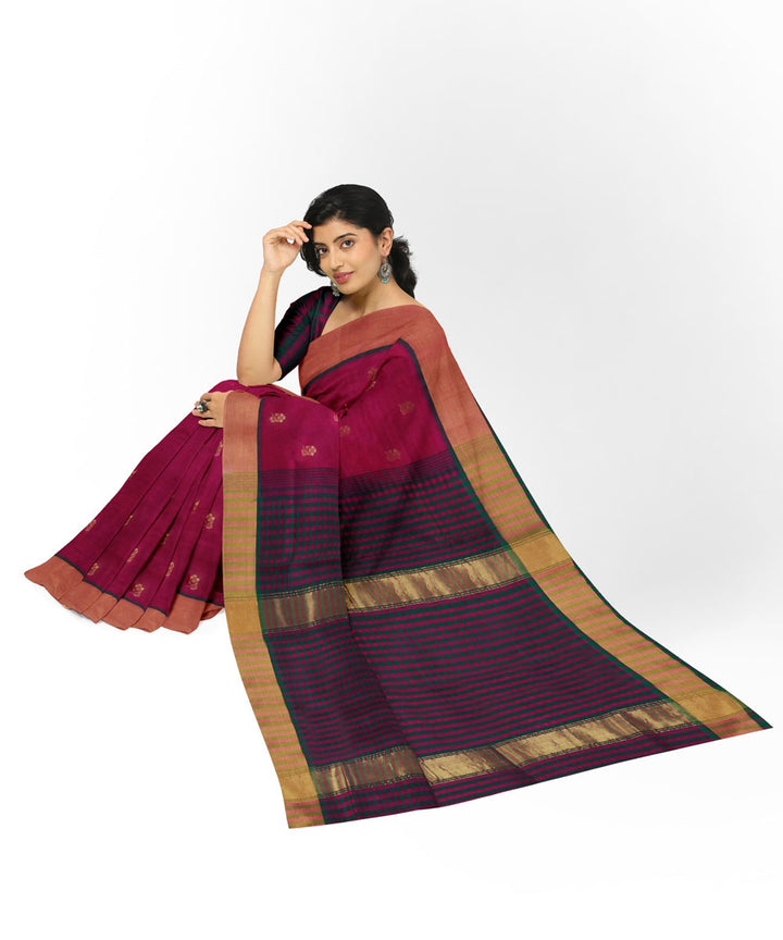 Maroon brown cotton silk handwoven venkatagiri saree
