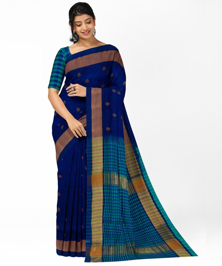 Navy blue handwoven venkatagiri cotton silk saree