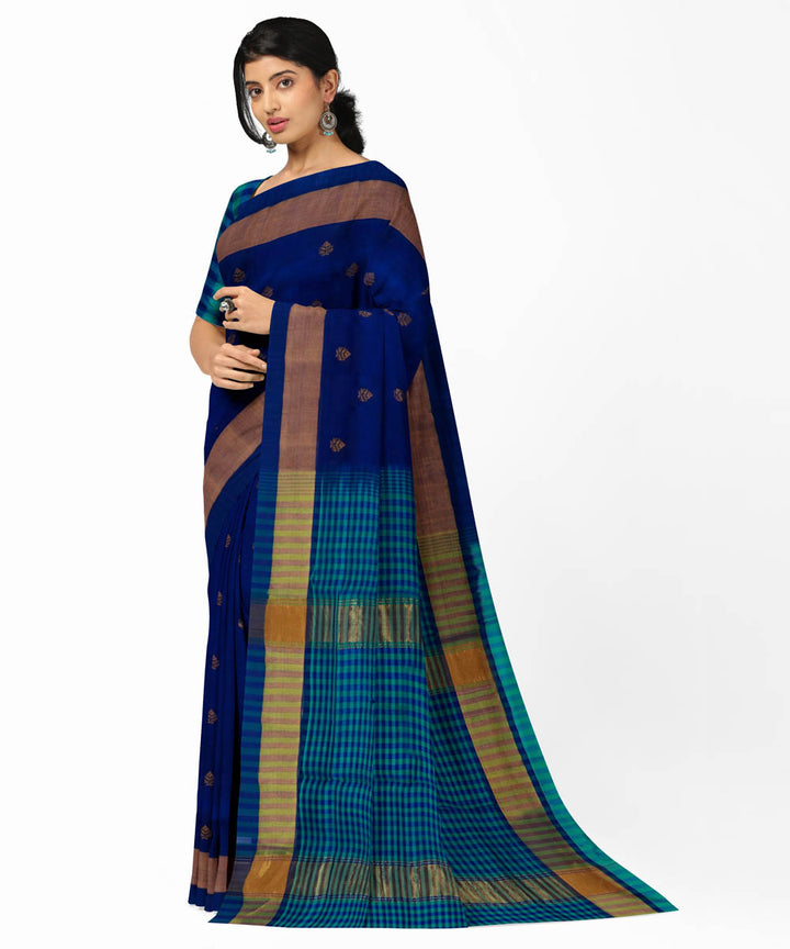 Navy blue handwoven venkatagiri cotton silk saree