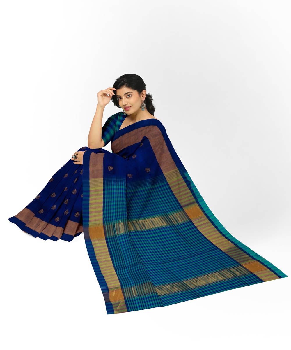 Navy blue handwoven venkatagiri cotton silk saree