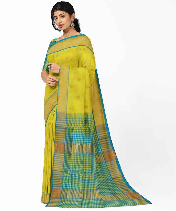 Yellow green cotton silk handwoven venkatagiri saree