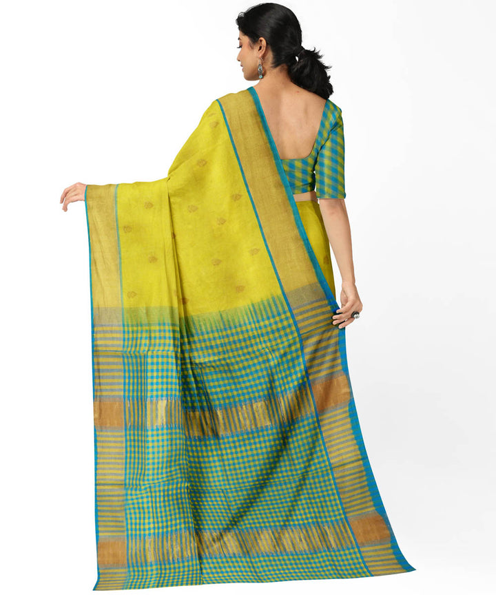 Yellow green cotton silk handwoven venkatagiri saree
