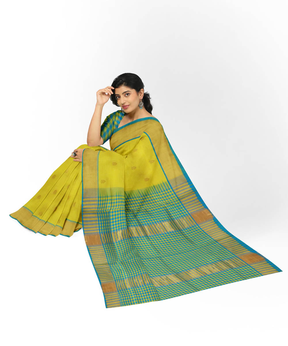 Yellow green cotton silk handwoven venkatagiri saree
