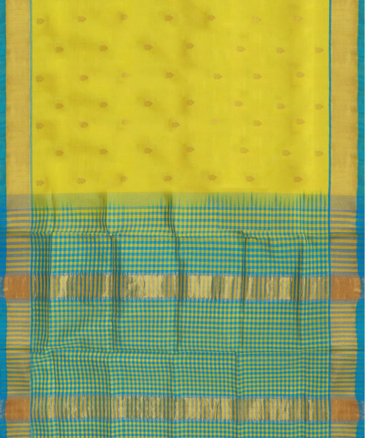 Yellow green cotton silk handwoven venkatagiri saree