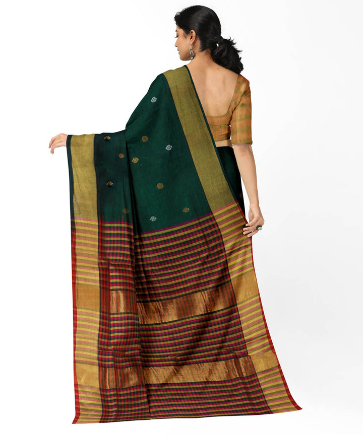 Dark green brown cotton silk handwoven venkatagiri saree