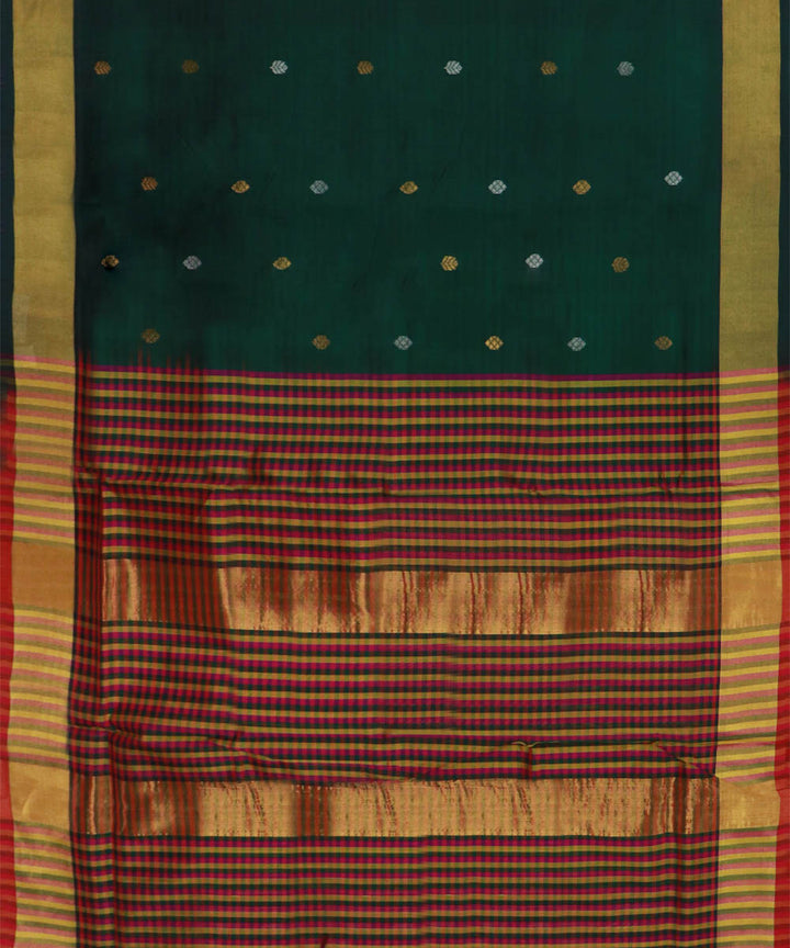 Dark green brown cotton silk handwoven venkatagiri saree