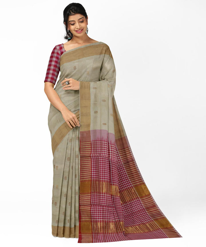 Offwhite pink handwoven cotton silk venkatagiri saree