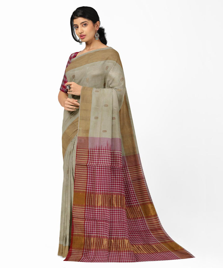 Offwhite pink handwoven cotton silk venkatagiri saree