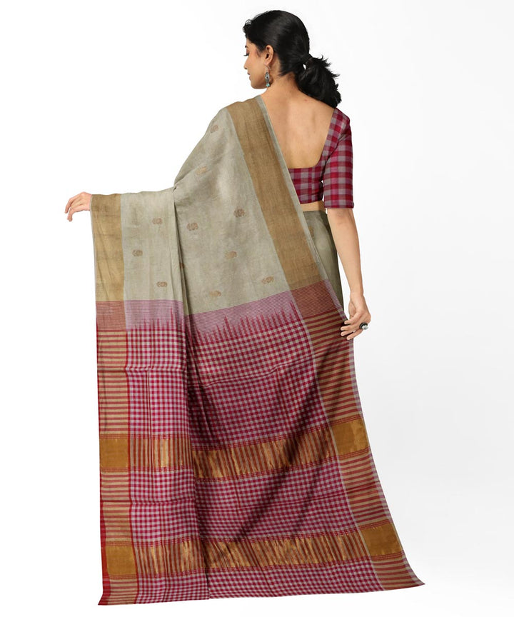 Offwhite pink handwoven cotton silk venkatagiri saree