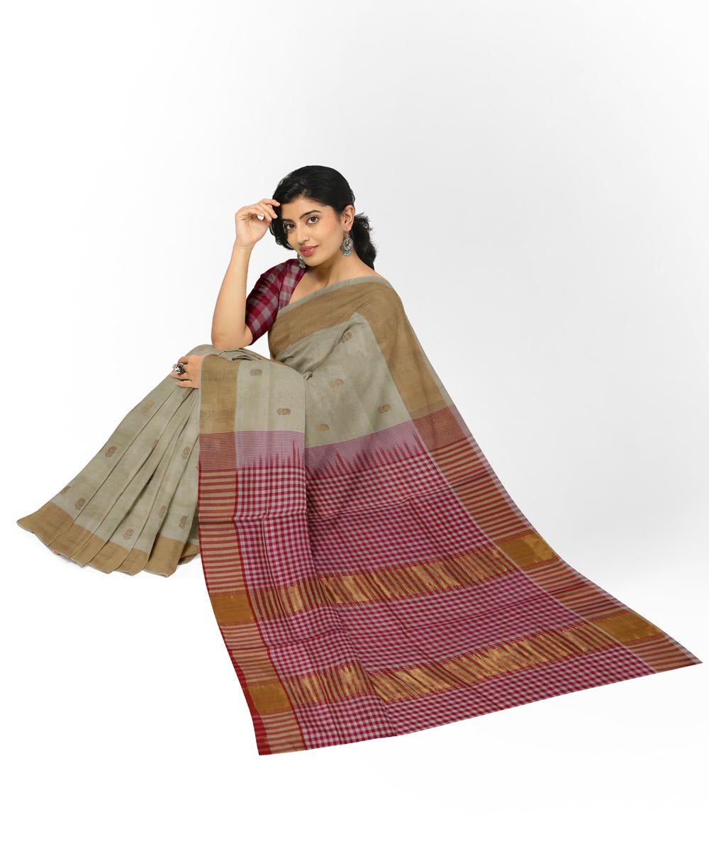 Offwhite pink handwoven cotton silk venkatagiri saree
