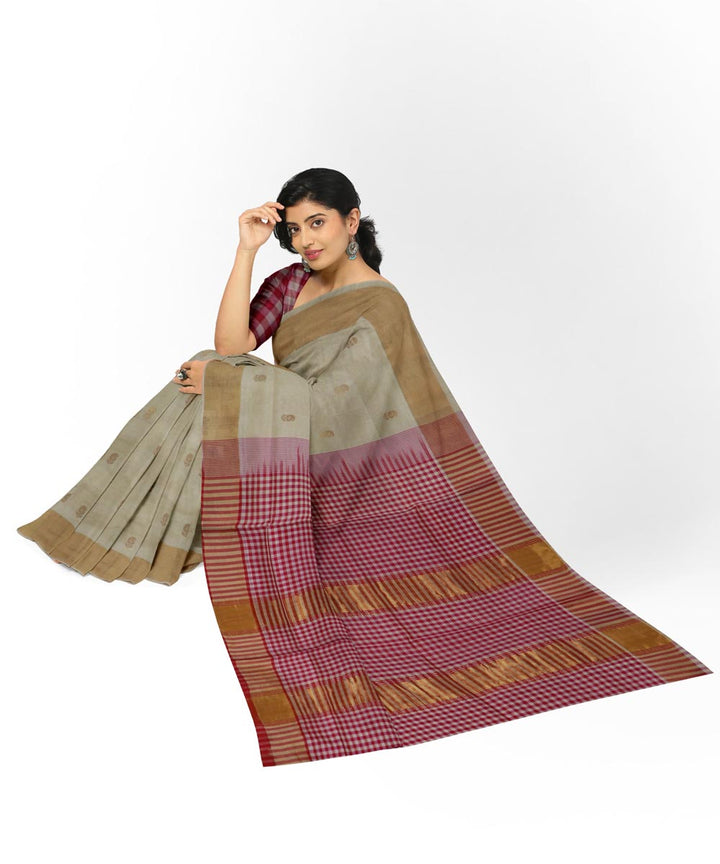 Offwhite pink handwoven cotton silk venkatagiri saree