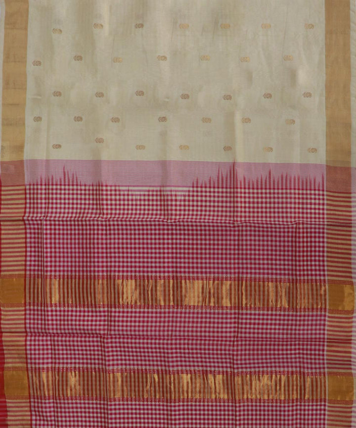 Offwhite pink handwoven cotton silk venkatagiri saree