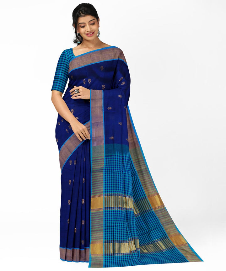 Navy blue blue cotton silk handwoven venkatagiri saree