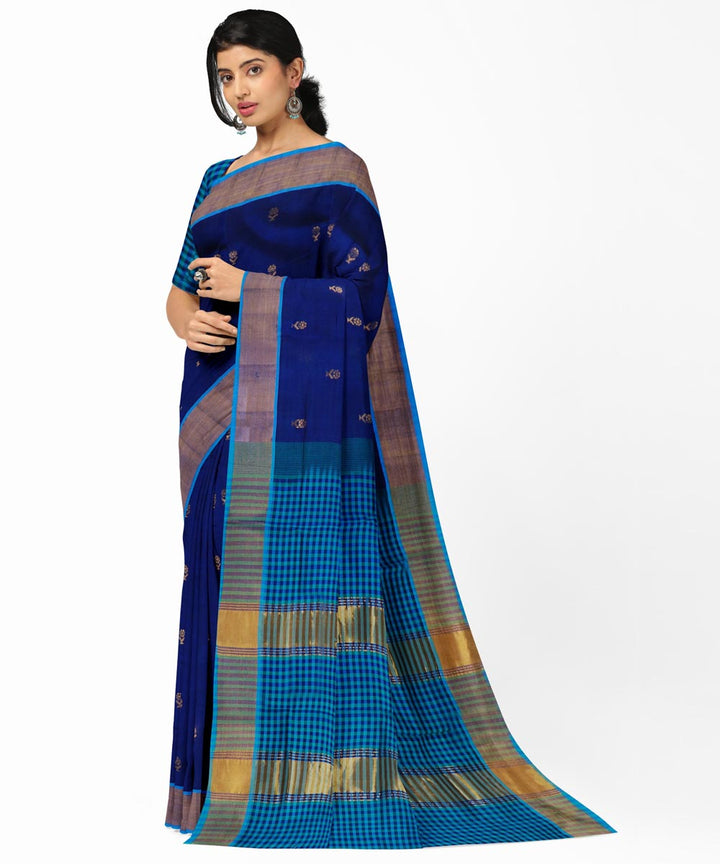 Navy blue blue cotton silk handwoven venkatagiri saree