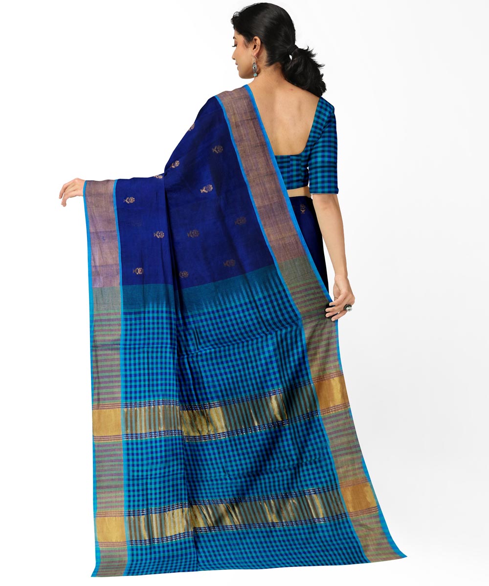 Navy blue blue cotton silk handwoven venkatagiri saree
