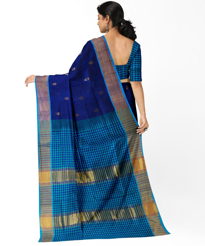 Navy blue blue cotton silk handwoven venkatagiri saree