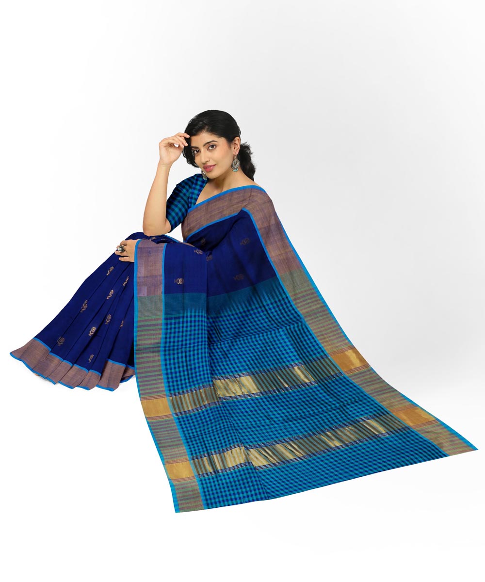 Navy blue blue cotton silk handwoven venkatagiri saree