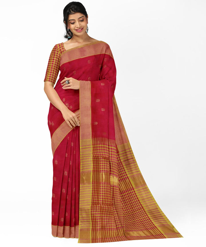 Red cotton silk handwoven venkatagiri saree