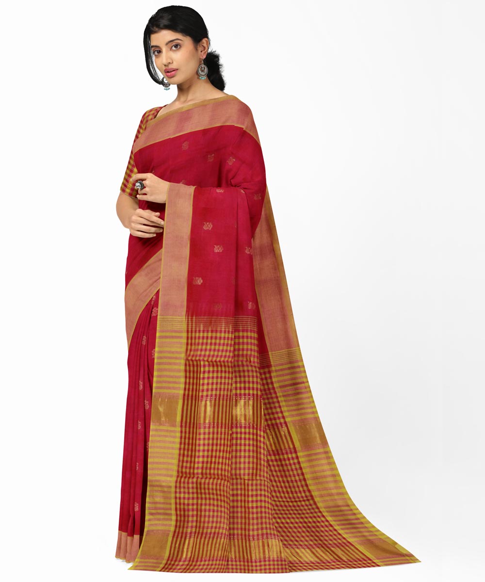 Red cotton silk handwoven venkatagiri saree