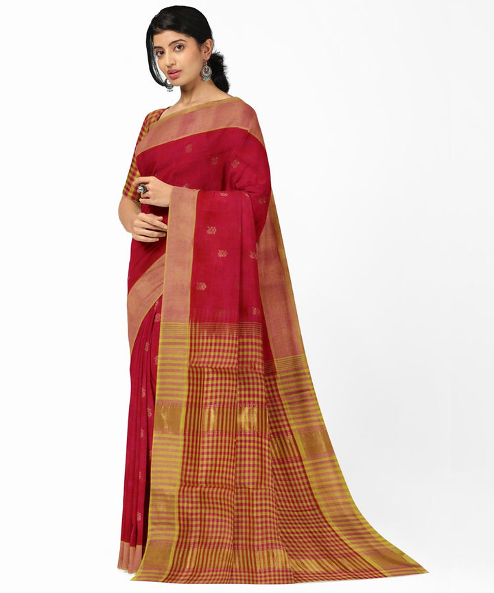 Red cotton silk handwoven venkatagiri saree