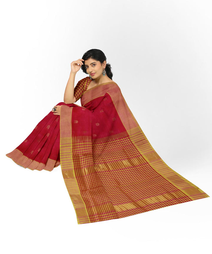Red cotton silk handwoven venkatagiri saree