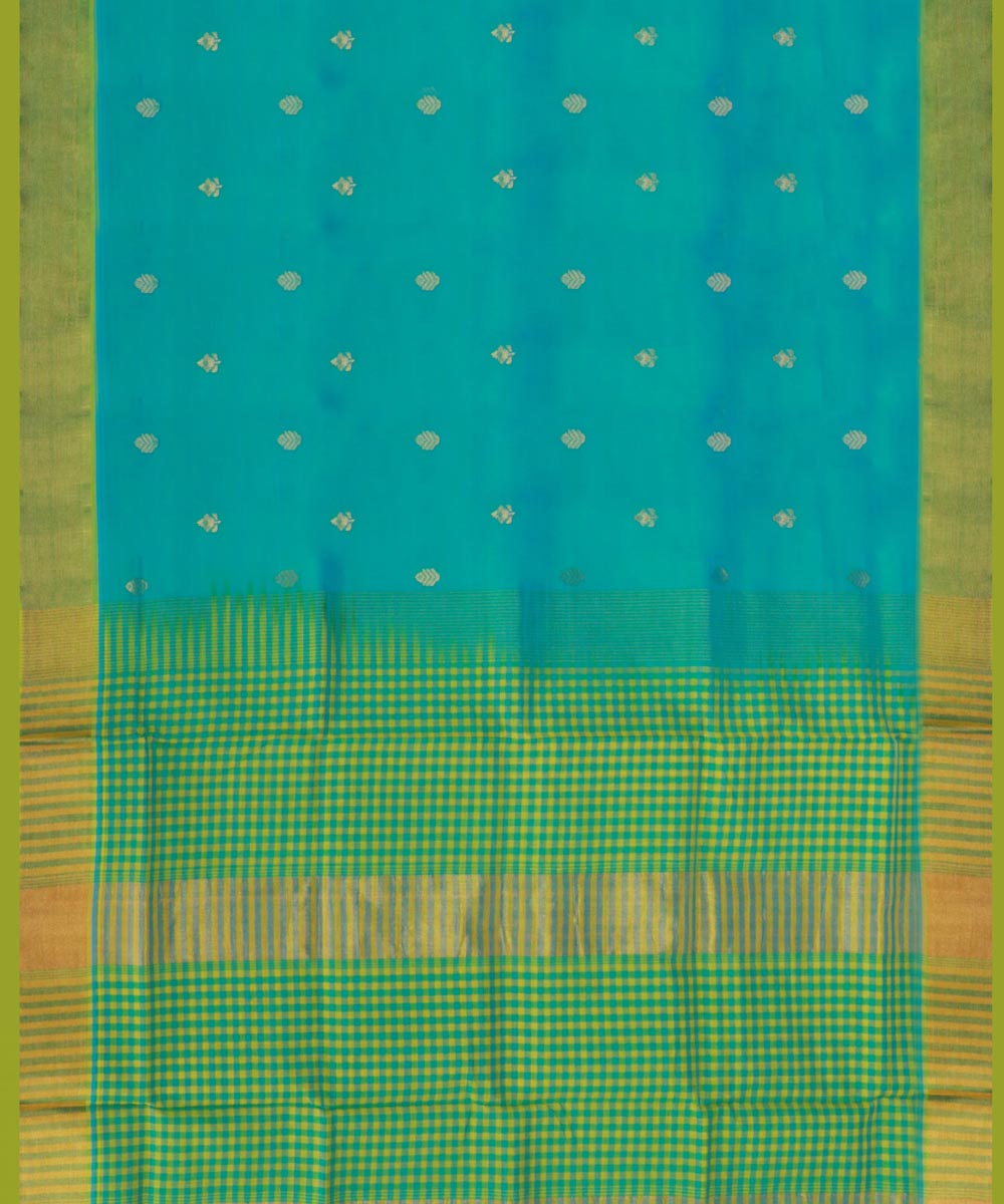Cyan blue green cotton silk handwoven venkatagiri saree