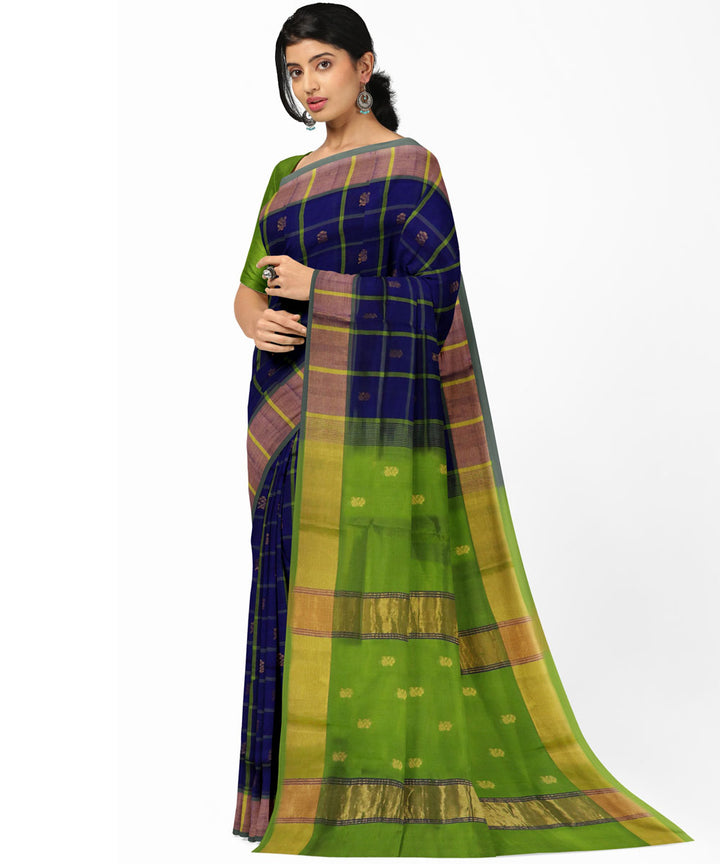 Blue green sico handwoven venkatagiri saree
