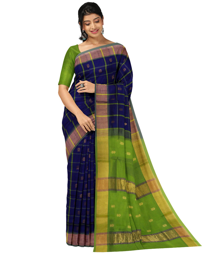 Blue green sico handwoven venkatagiri saree