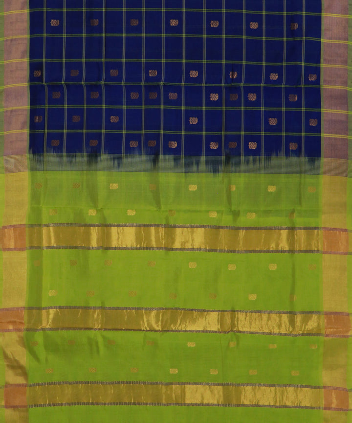 Navy blue green cotton silk checked handwoven venkatagiri saree