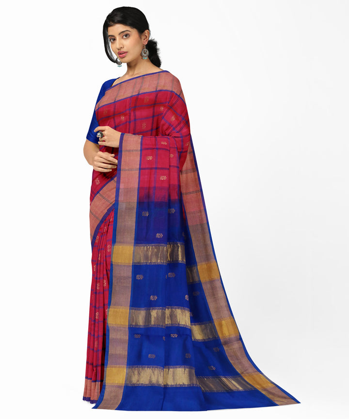 Pink blue cotton silk handwoven venkatagiri saree