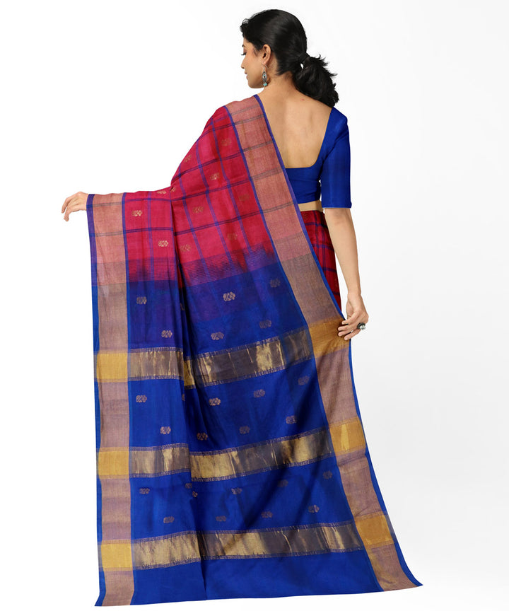 Pink blue cotton silk handwoven venkatagiri saree