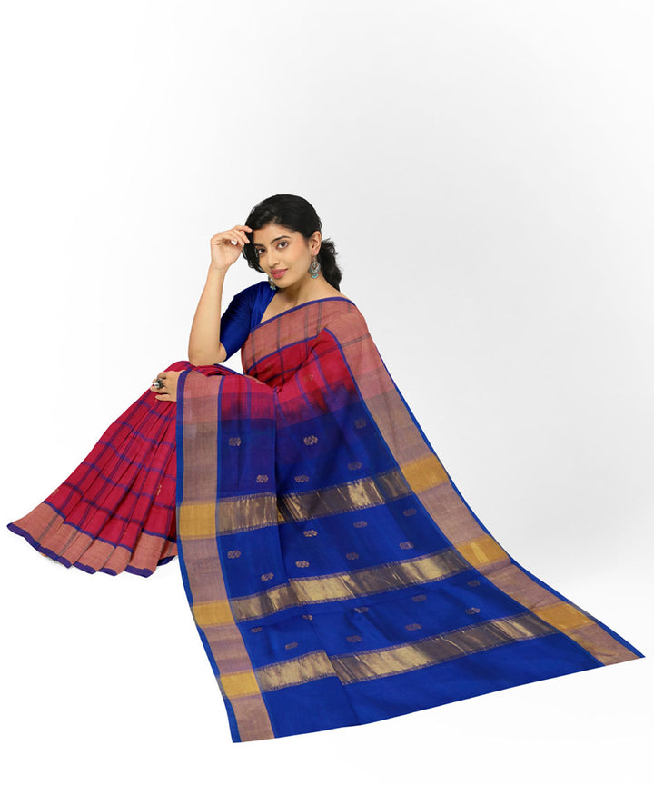 Red blue sico venkatagiri handwoven saree