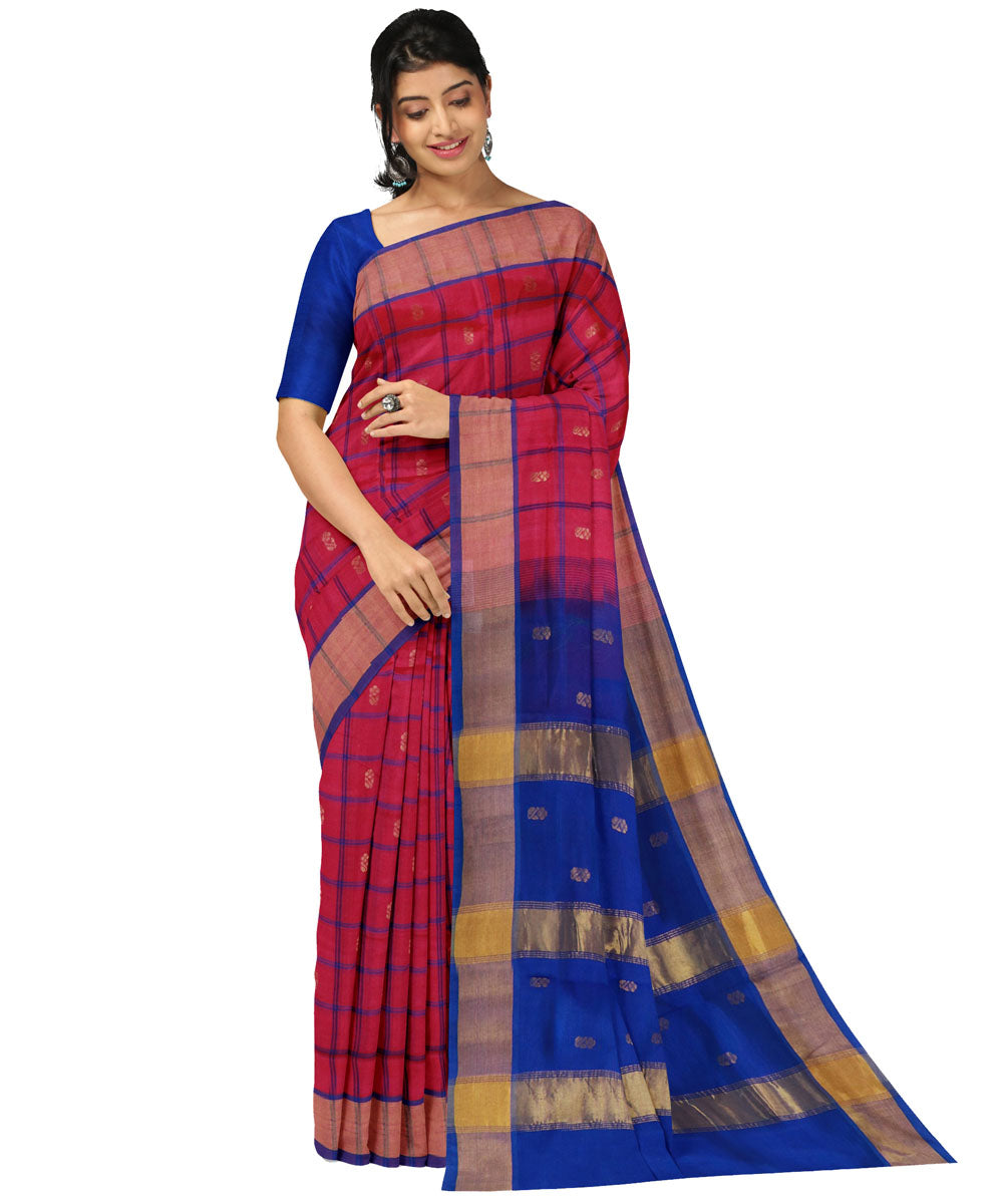 Red blue sico venkatagiri handwoven saree