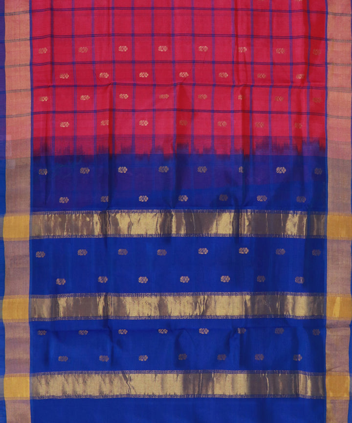 Pink blue cotton silk handwoven venkatagiri saree