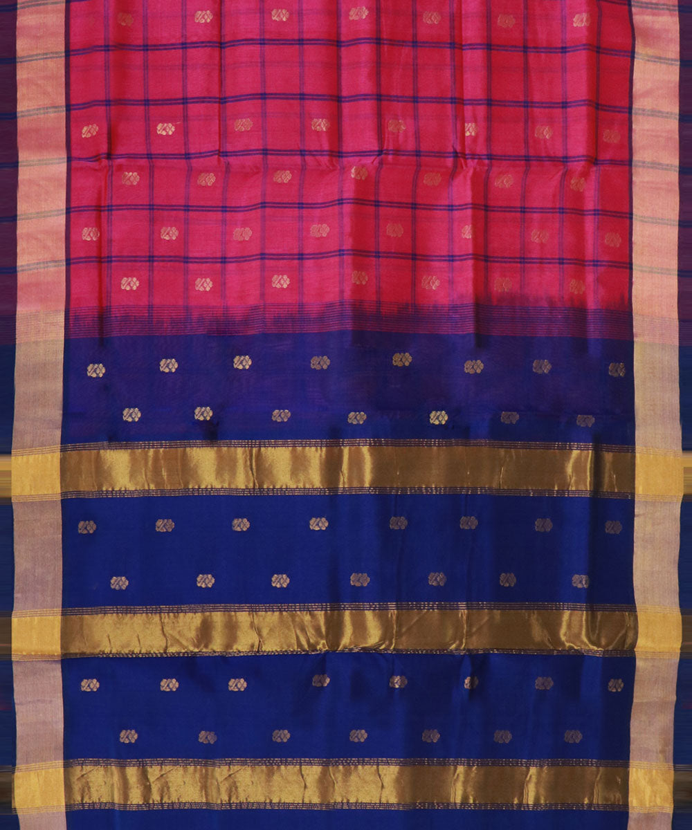 Pink navy blue cotton silk handwoven venkatagiri saree