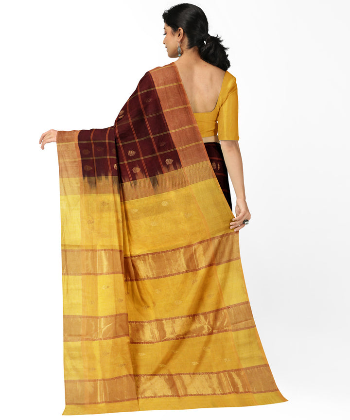 Brown yellow handwoven cotton silk venkatagiri saree