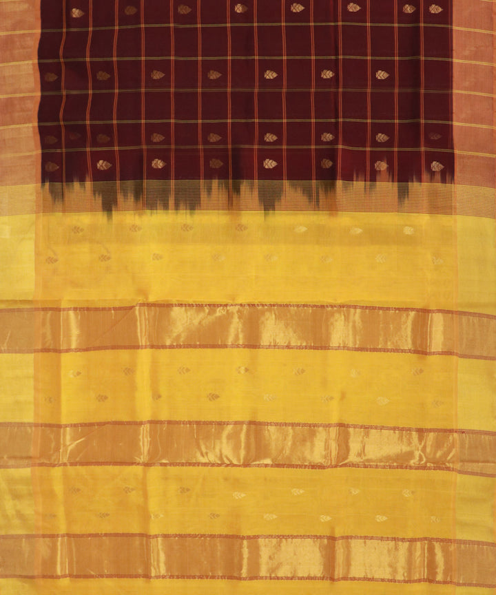 Brown yellow handwoven cotton silk venkatagiri saree