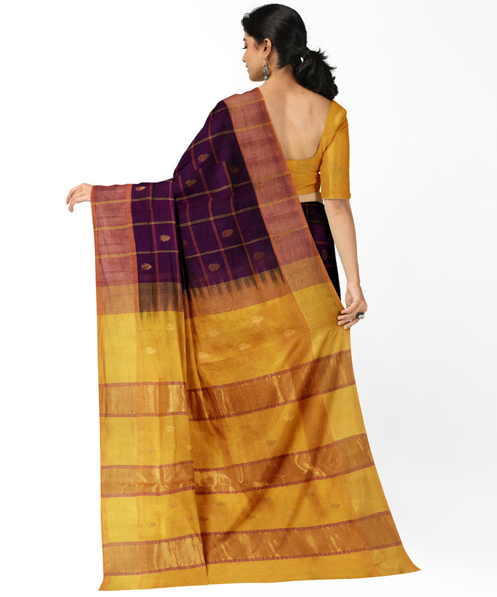 Brown yellow handwoven venkatagiri cotton silk saree