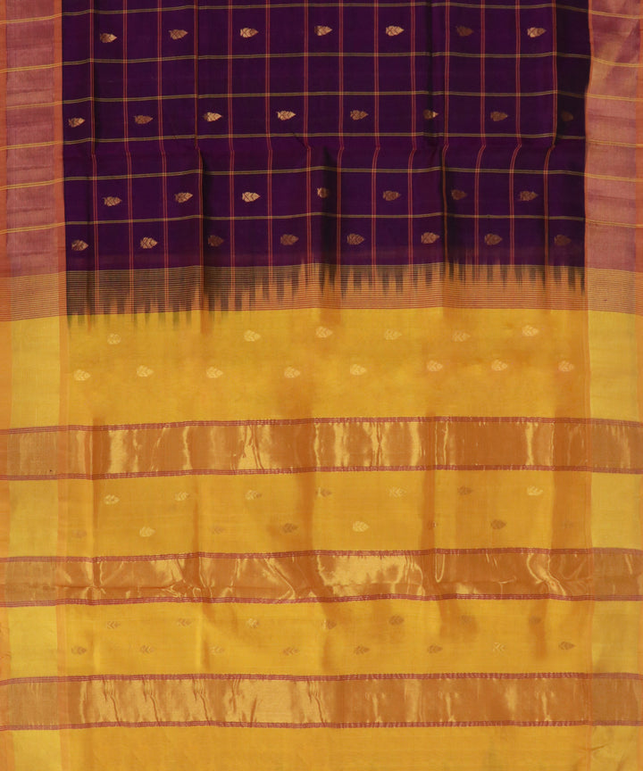 Brown yellow handwoven venkatagiri cotton silk saree