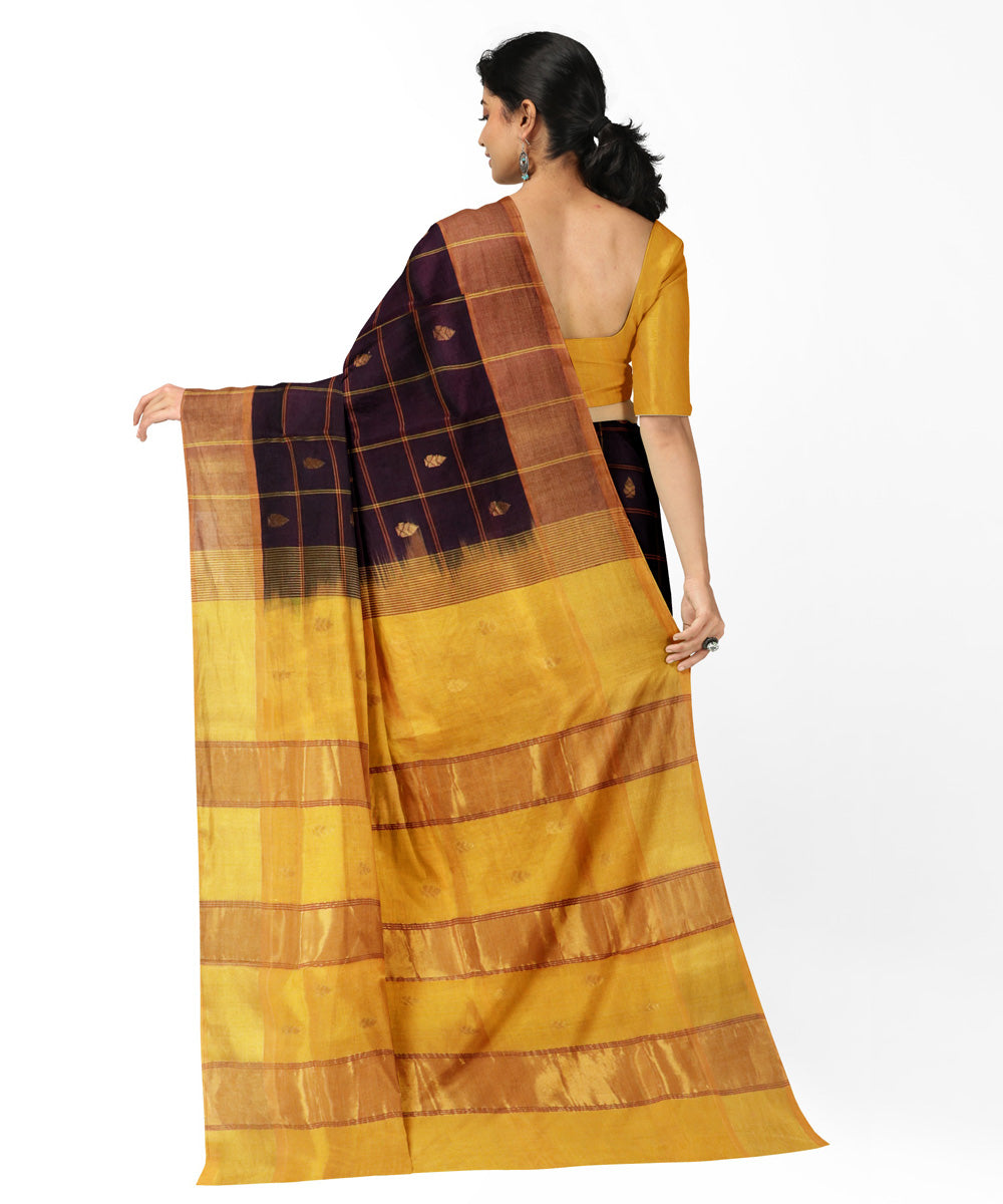 Brown yellow cotton silk handwoven venkatagiri saree