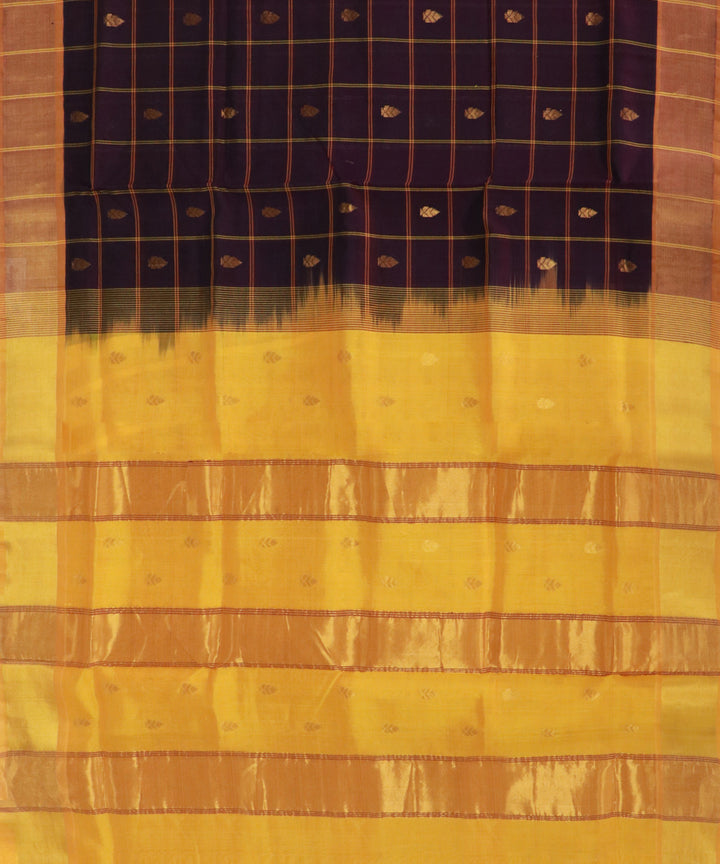 Brown yellow cotton silk handwoven venkatagiri saree