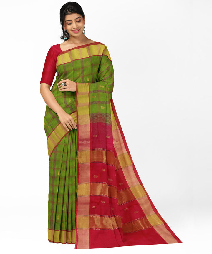 Lime green pink cotton silk handwoven venkatagiri saree
