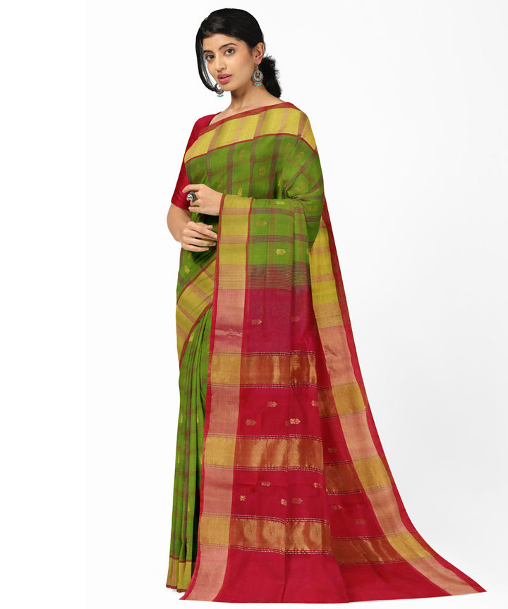 Green red sico handwoven venkatagiri saree