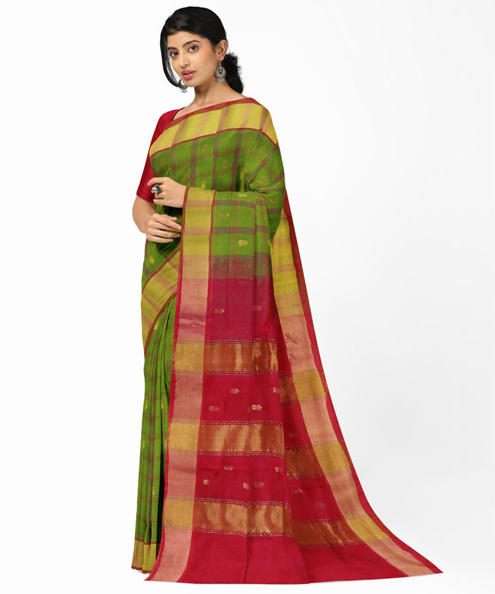 Lime green pink cotton silk handwoven venkatagiri saree