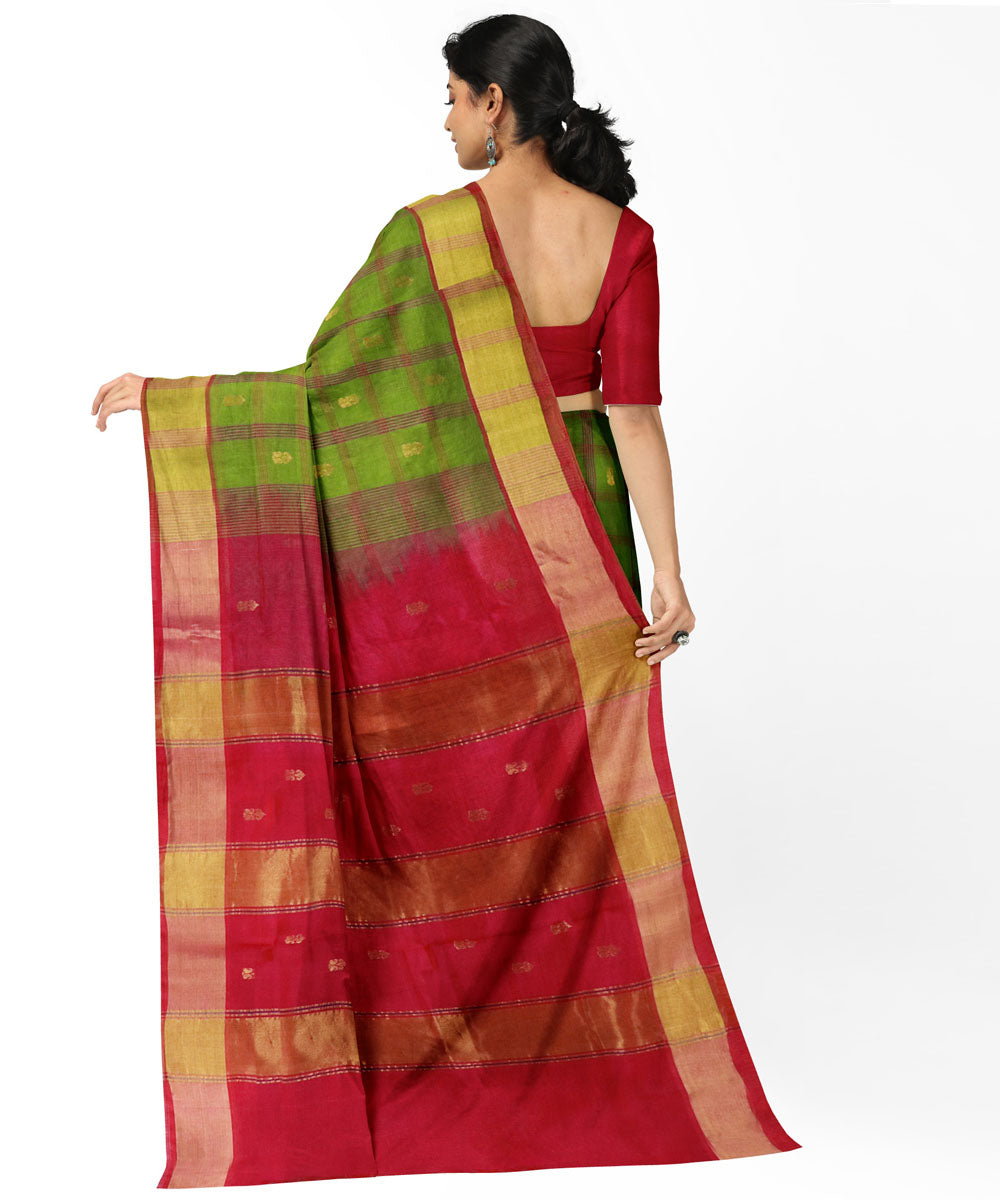 Green red sico handwoven venkatagiri saree