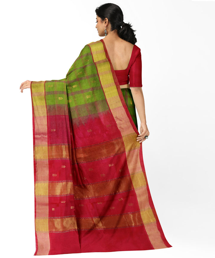 Green red sico handwoven venkatagiri saree
