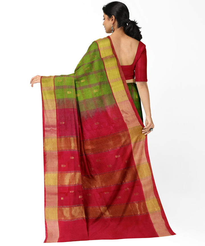 Lime green pink cotton silk handwoven venkatagiri saree