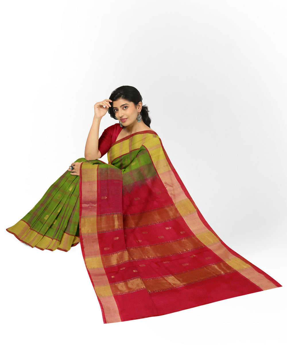 Green red sico handwoven venkatagiri saree